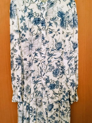 H&M white dress tunic with blue flowers XL new