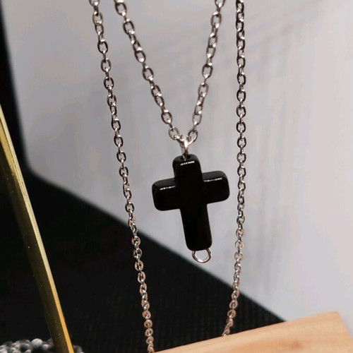 Handmade necklace new stainless steel with black cross