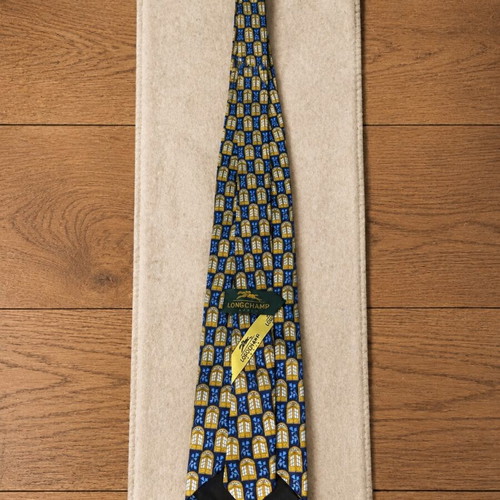 Longchamp Paris silk tie, blue and gold