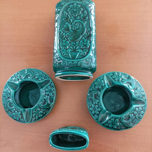 Set of clay vessels vase, two ashtrays and pencil holder new