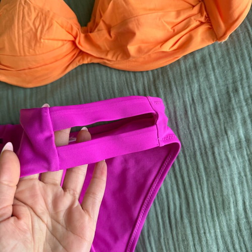 Bikini like new, fuchsia bottom XS, orange strapless top 75b