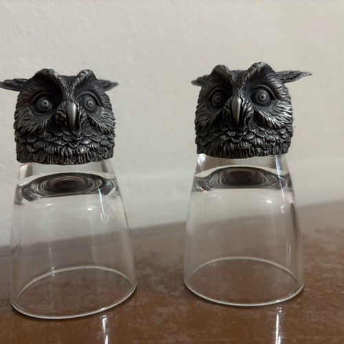 Metal owl shot glasses new