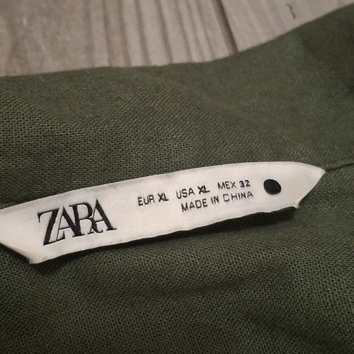 Zara embroidered linen-blend jacket XL like new, khaki with white floral