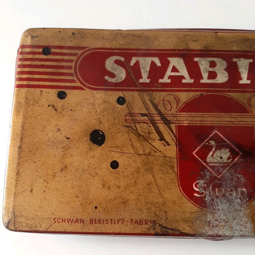 Stabilo 1960 metal box used, old tin collectible