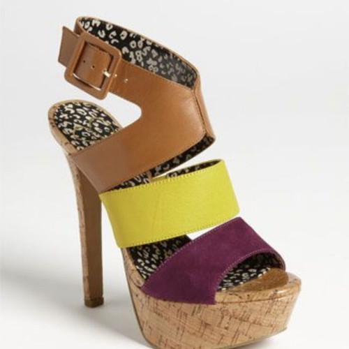 Jessica Simpson women's sandals new, leather and suede, size 40, purple and yellow