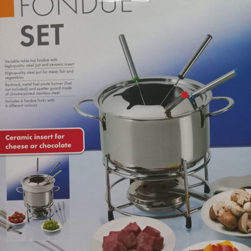 Fondue set stainless steel with ceramic insert