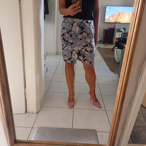 Women's satin skirt size L, black and turquoise
