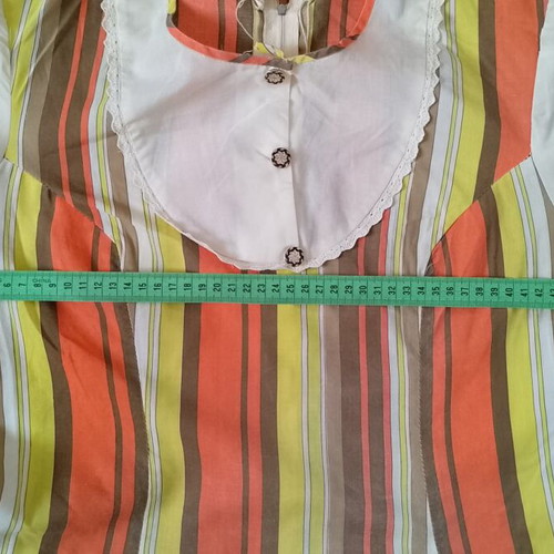 1970s striped dress with bib front and puff sleeves used