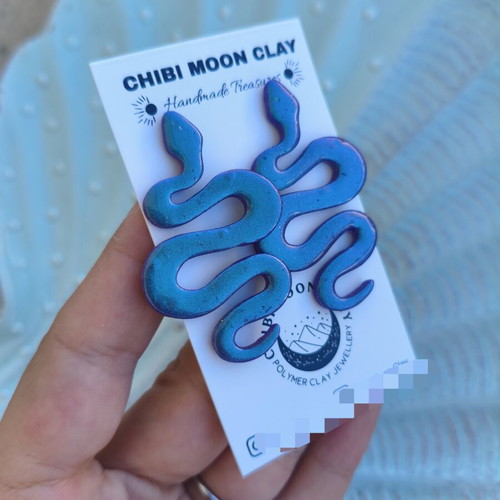 Snake earrings handmade, purple iridescent polymer clay