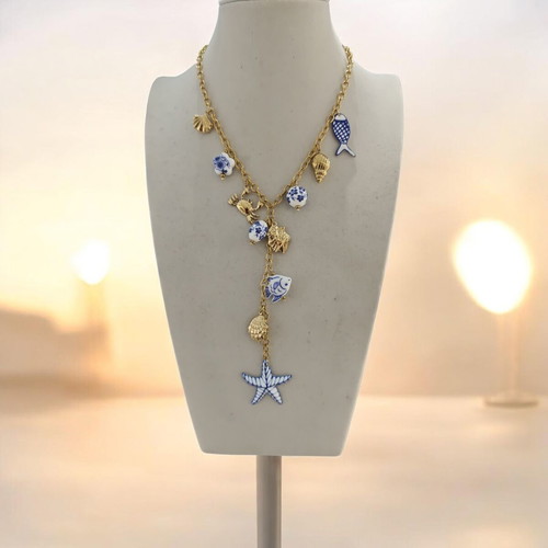 Stainless Steel Necklace new, white and blue