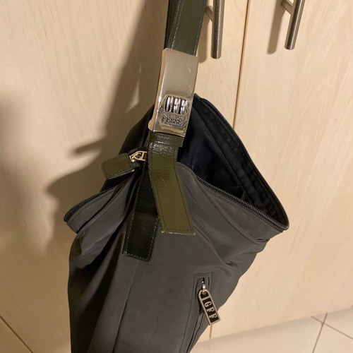 Gianfranco Ferre gray waterproof shoulder bag like new with olive strap