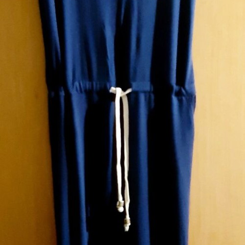 Long hooded dress M/L, dark blue, cotton, sleeveless, used