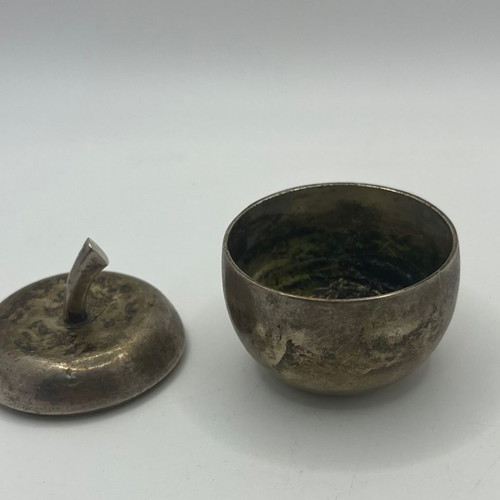 Small silver-plated apple-shaped case used