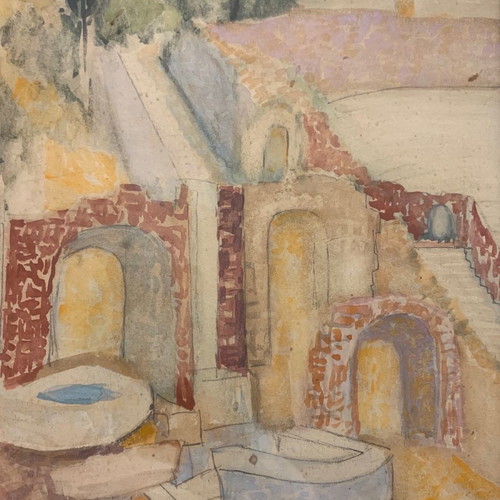 Watercolour painting used with Italian countryside theme, wooden frame