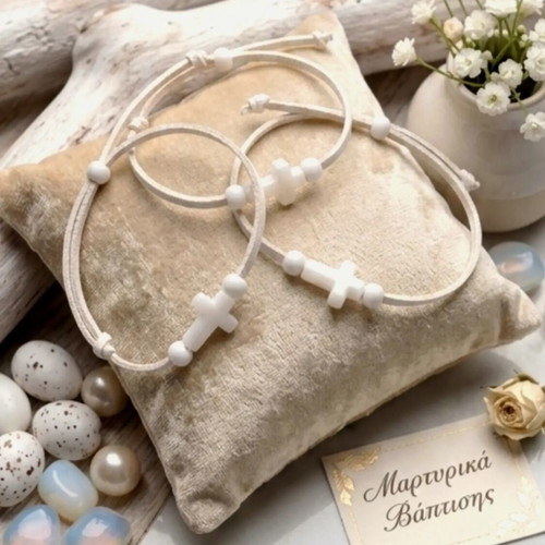 Handmade martyrika bracelets with suede cord and white cross