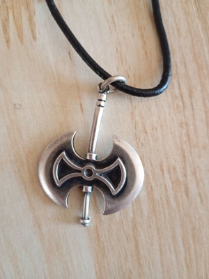 Silver pendant double axe 925 on leather cord, like new