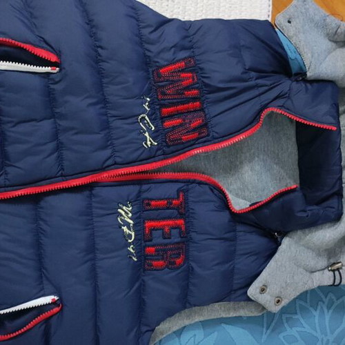 Sleeveless vest jacket used, blue, size M with detachable hood