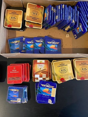 Metal cigar tins used, lot of 64, various brands