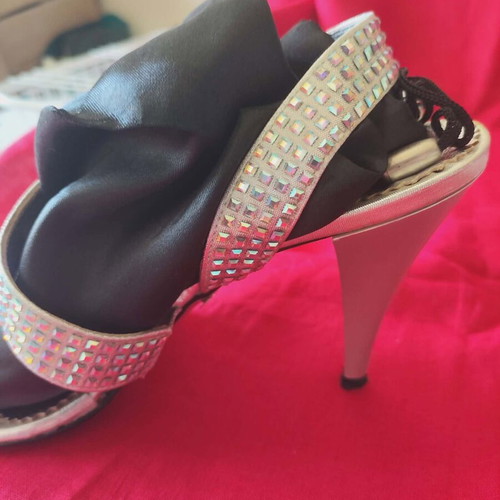 Silver sandals satin with iridescent rhinestones like new, size 39
