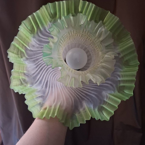 Vintage ceiling light 30x30 used with green rim and embossed glass