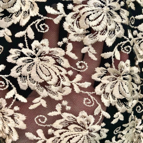 Opera by Richards embroidered velvet evening dress like new, black and beige