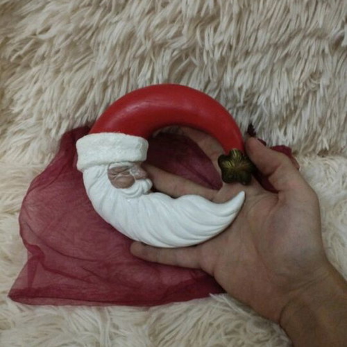 Handmade Santa Claus Hanging Moon Made of Painted Clay
