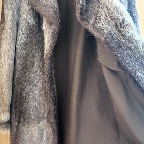 Vintage Nutria Fur Coat for Women, Silver-Brown