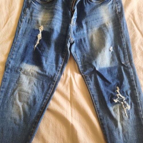Elastic slim fit blue jeans, size large