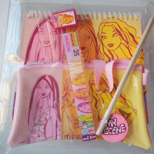 My Scene school set spiral notebook pencil sharpener eraser new