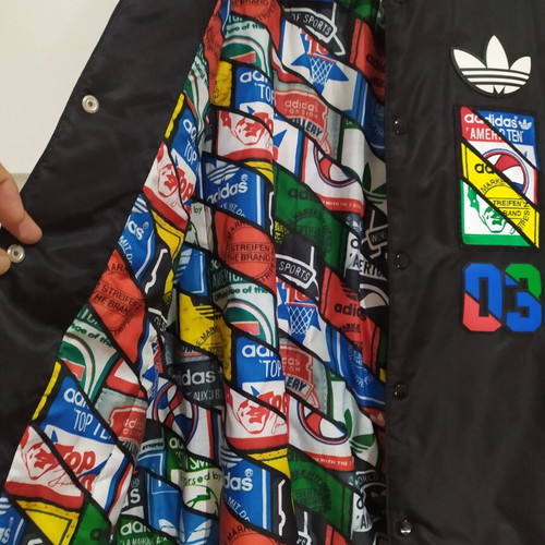 Adidas genuine college-style jacket, size large, black