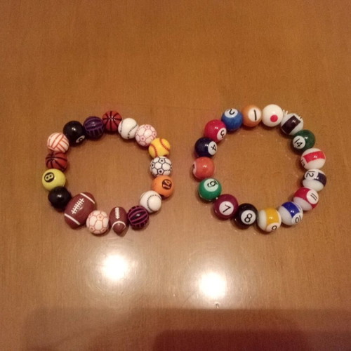 Bracelets new with billiard and sports balls, set of 2 pieces