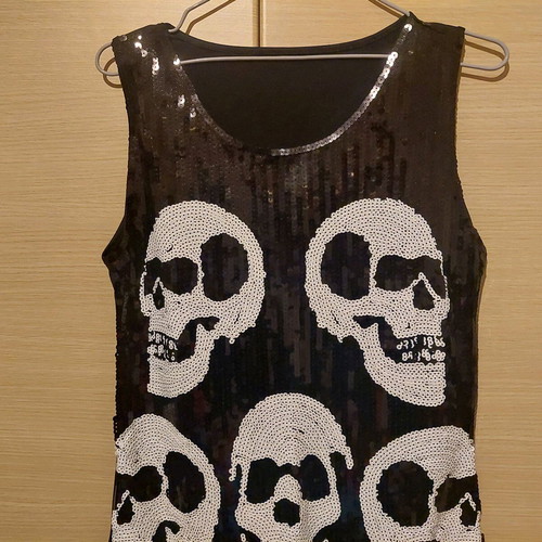 Rock dress black sequin with white skulls like new
