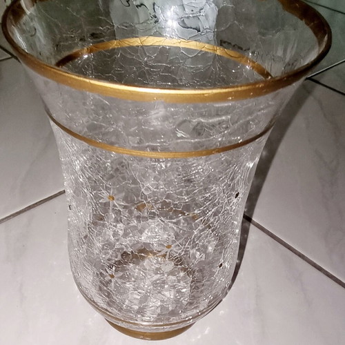Crackled glass vase with gilded details