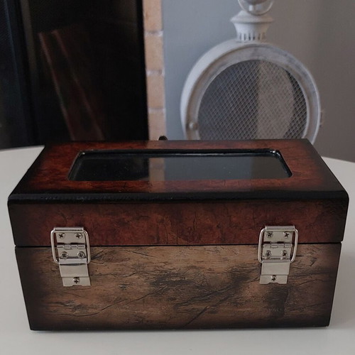 Wooden Jewelry Box with Glass and Bordo Lining new