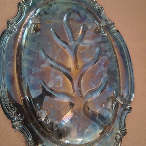 Metal serving tray used, 42×30 cm with decorative designs