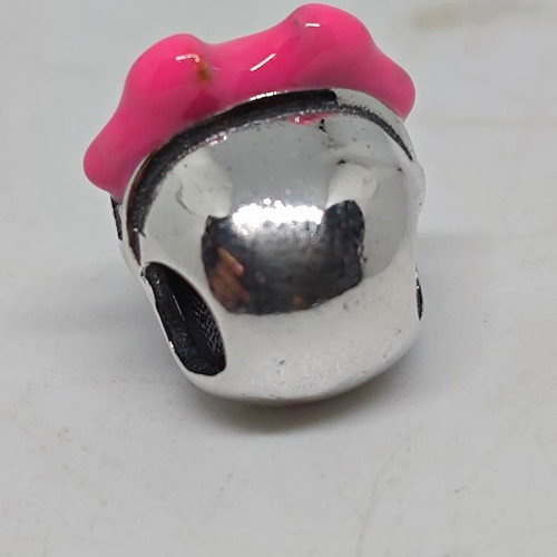 Sugar Skull Charm with Pink Hat and Crystals Silver 925 like new
