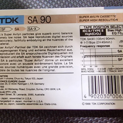 TDK SA 90 Chrome Type II Blank Audio Cassette Tape 1988 Brand New