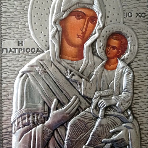 Icon of Panagia Giatrissa new, Byzantine style, silver
