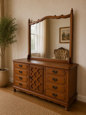 Buffet table with large mirror made of solid wood like new