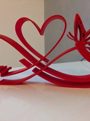 3D printed heart decoration with hugging couple, love symbols and butterfly, new
