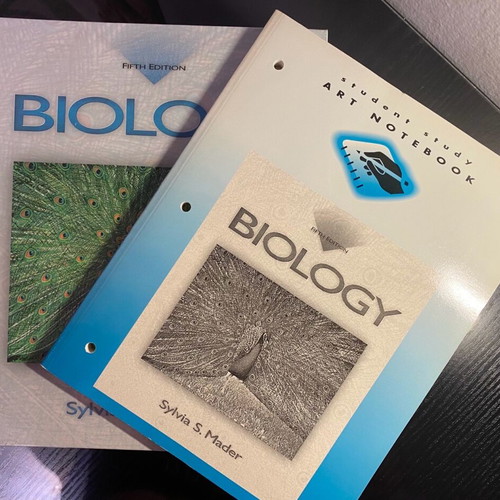 Biology books by Sylvia S. Mader and art notebook new