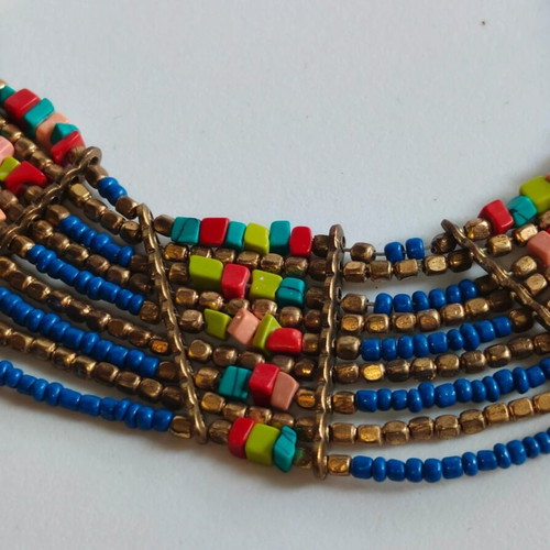 Boho necklace like new with blue and multicolor beads