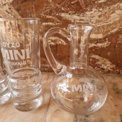 Ouzo Mini Mytilene set used, 7 pieces 80-90s