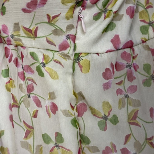 Romantic mini dress used, floral chiffon, pink green beige