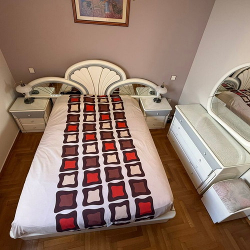 Bedroom set wood lacquer with hidden lighting used, white gray