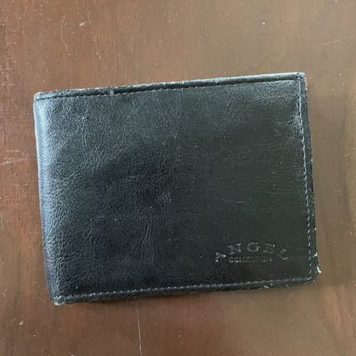 Angel Collection black leather men's bifold wallet, vintage