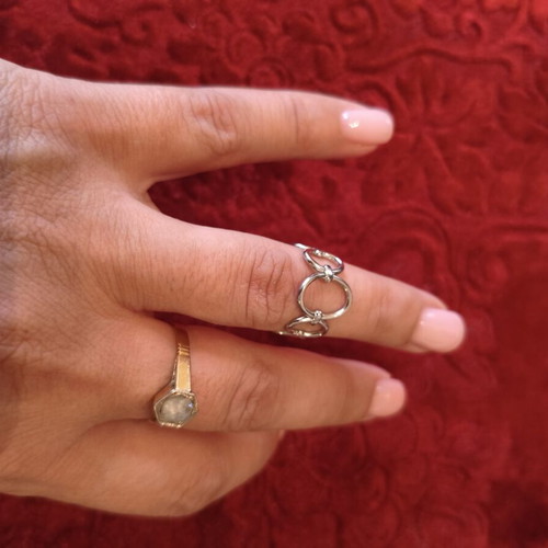 Silver Adjustable Midi Ring with Minimal Geometric Chain Design