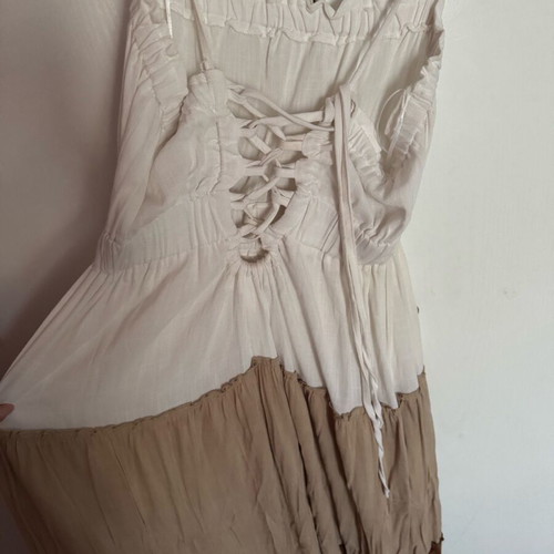 Long linen dress like new, beige and brown