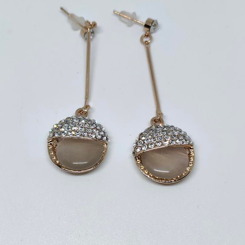 Earrings rose gold with cat eye and rhinestones like new