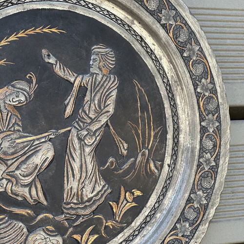 Handmade copper decorative wall plate used with traditional embossed design